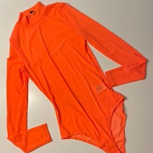 Mendocino sheer, high neck orange bodysuit